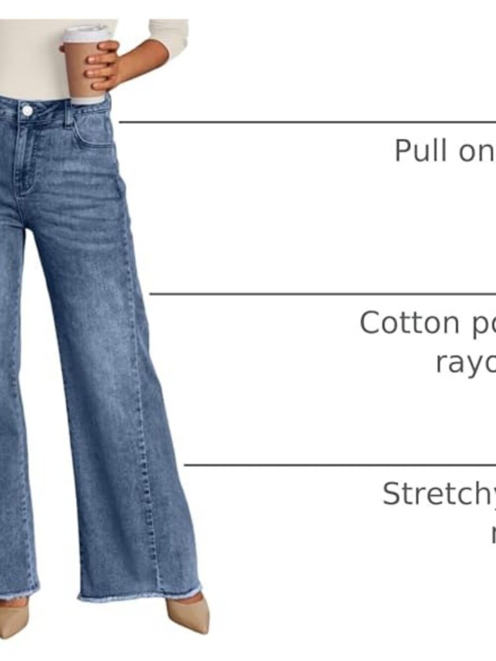 Trendy Queen Women's Wide Leg Jeans, Relaxed Loose with Raw Hem Pants - Picture 4 of 6